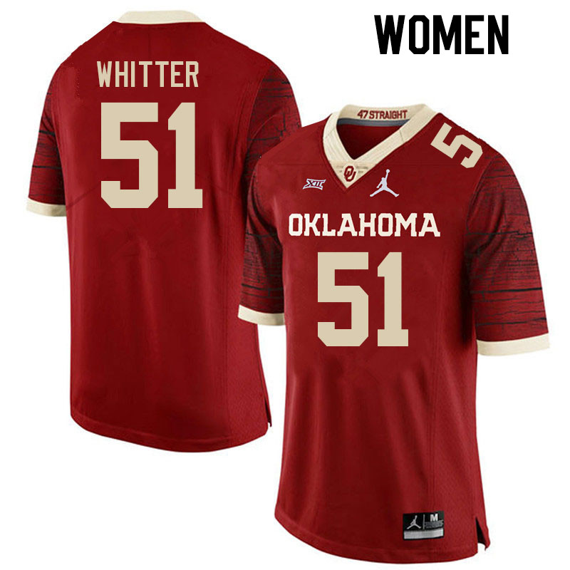 Women #51 Shane Whitter Oklahoma Sooners College Football Jerseys Stitched-Retro